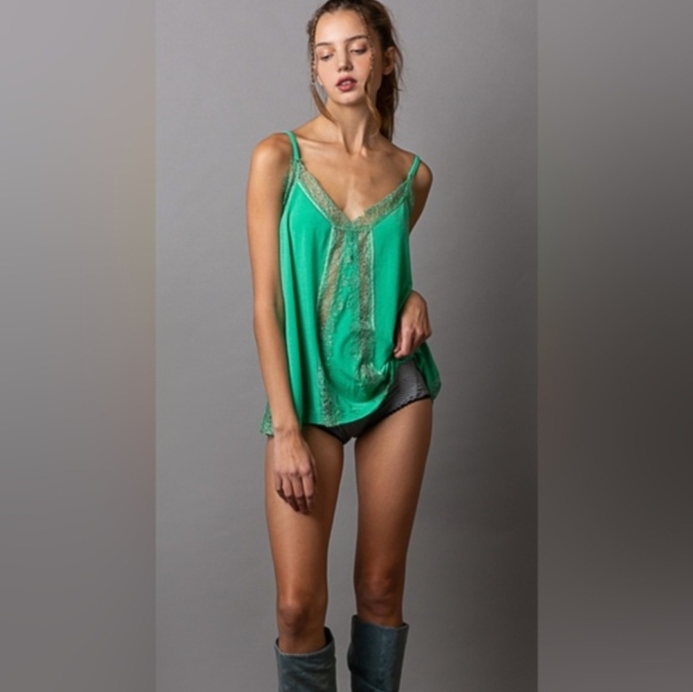 POL Whimsical Lace Green Camisole Tank Top Boutique NEW